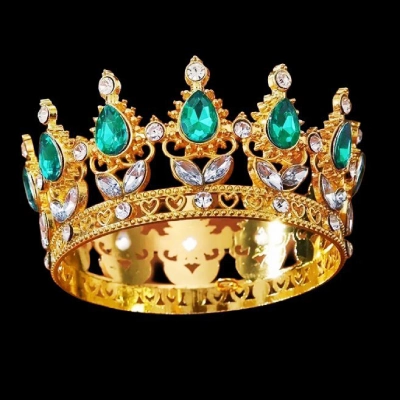 Декор для торта «Корона» з смарагдовим камінням, діаметр 8 см. 1шт