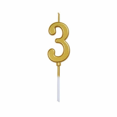 Свічка-цифра «3» міні, золота, 4 см. 1шт