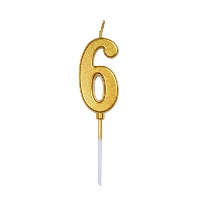 Свічка-цифра «6» міні, золота, 4 см. 1шт