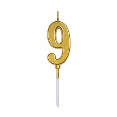 Свічка-цифра «9» міні  золота  4 см. 1шт