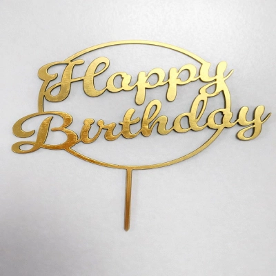 Золотий топер Happy Birthday на ніжці 1шт