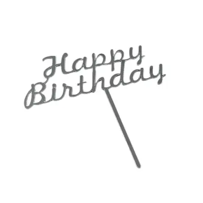Срібний топер Happy Birthday на ніжці 1шт