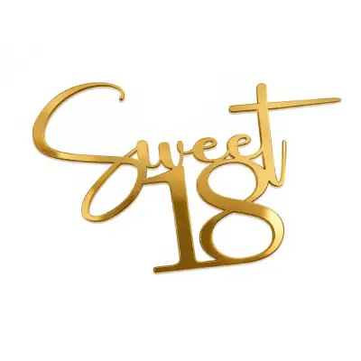 Золотий акриловий топер «Sweet 18»  7 5 × 9 см. 1шт